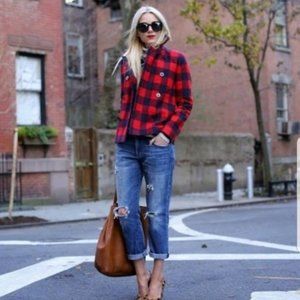 J. CREW Buffalo Plaid Pea Coat, Size 6